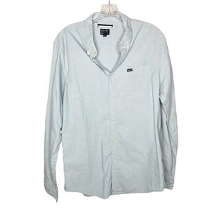 Rvca Blue Slim Button Up Cotton Blend Shirt Size L